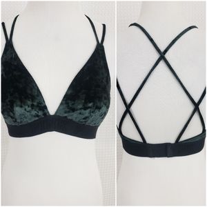 Victorias Secret Pink Velvet Bralette Unlined Strappy Bra Boho size Small Green